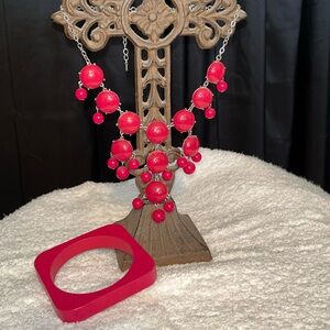 Hot Pink Bubble Necklace and Wooden Bracelet